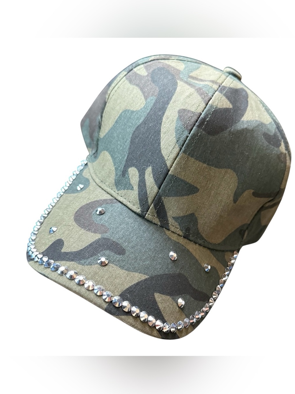 Green Camo Baseball Cap with Rhinestone Trim